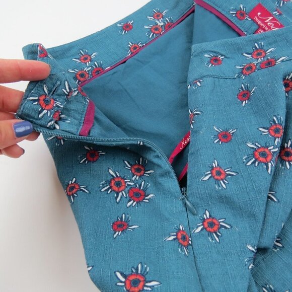 NESS Scotland Women's Teal Red Floral Bernice Pleat Skirt US14 - Picture 5 of 8